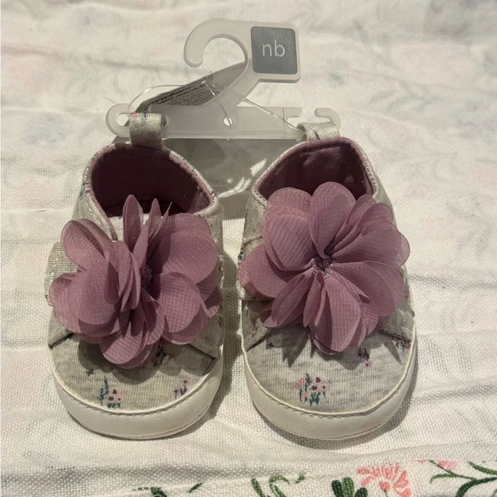 Floral Baby Shoes with Purple Accents